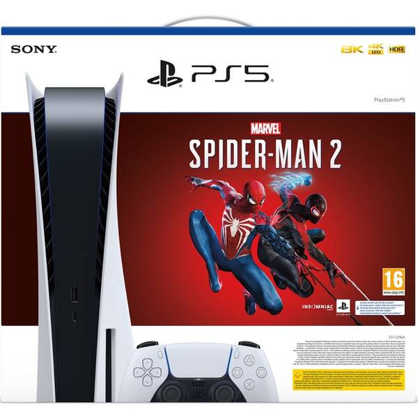 Herní konzole Sony PlayStation 5 + Marvel´s Spider-Man 2 bílá barva
