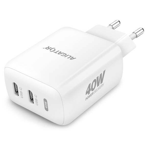 Nabíječka do sítě Aligator Power Delivery 40W, 2xUSB-C bílá

