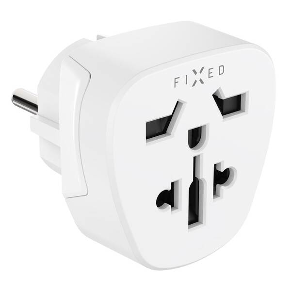 Cestovní adaptér FIXED pro UK, US, AUS do EU zásuvek bílý

