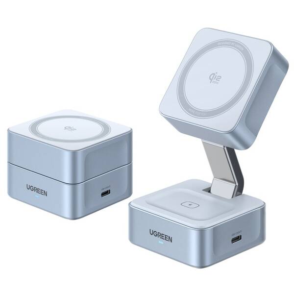 Bezdrátová nabíječka UGREEN 2v1 Magflow Qi2 25W modrá


