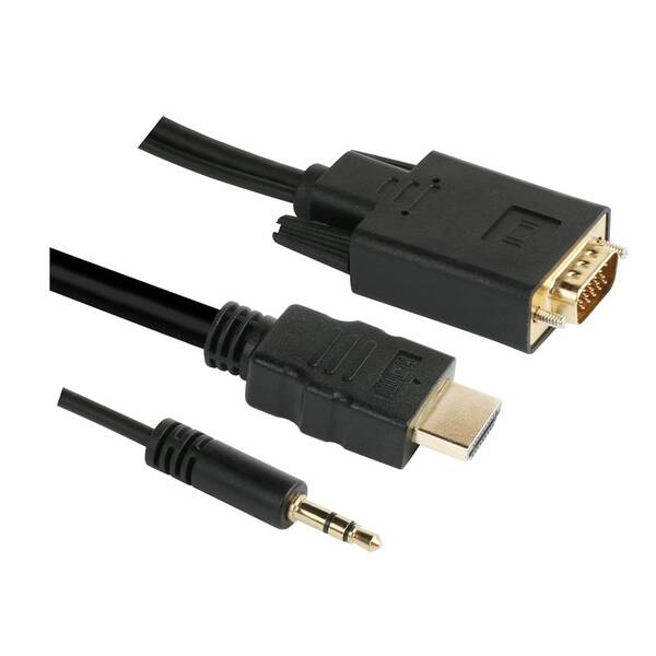 Kabel GoGEN HDMI / VGA vč. Jack 3,5mm, 1,5m, pozlacený černá barva
