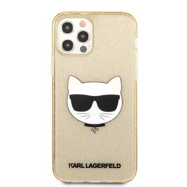 Kryt na mobil Karl Lagerfeld Choupette Head Glitter na Apple iPhone 12/12 Pro zlatý

