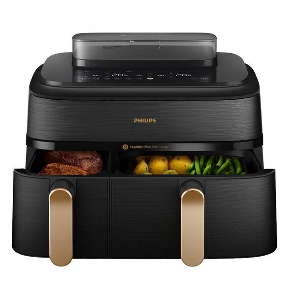 Fritéza horkovzdušná Philips Airfryer dual basket s párou 9 l NA552/00 černá

