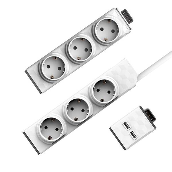 Kabel prodlužovací Powercube Modular Switch 1,5 m + Zásuvkový modul + USB modul bílý

