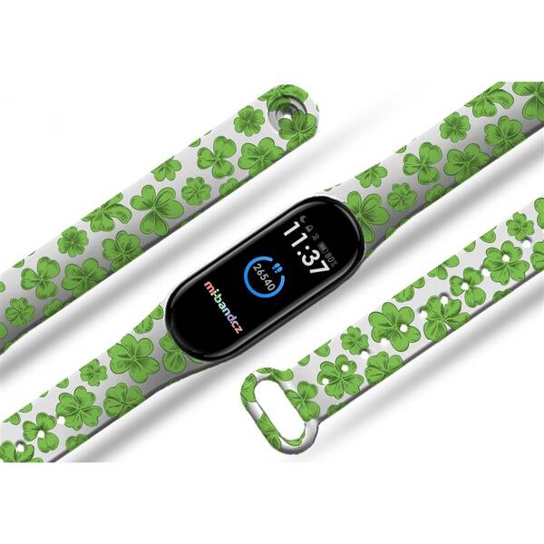 Řemínek Mi-Band na Xiaomi Mi Band 5/6 - motiv Čtyřlístek pro štěstí, bílý 

