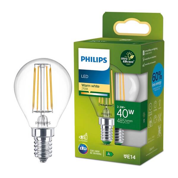 Žárovka LED Philips 40W, filament, E14, teplá bílá 

