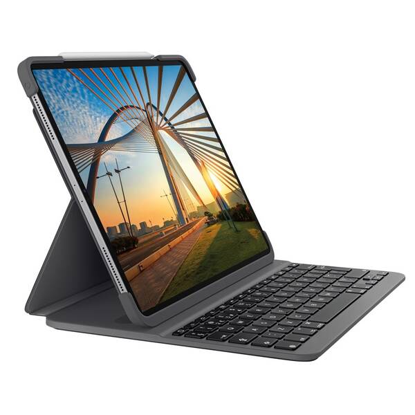 Pouzdro na tablet s klávesnicí Logitech Slim Folio na Apple iPad (7., 8. a 9. gen.) UK šedé

