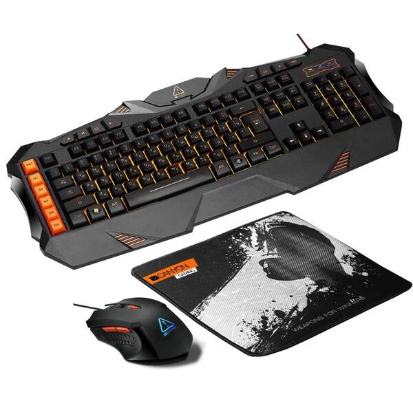 Klávesnice s myší Canyon Leonof s podložkou pod myš, US layout černá/oranžová

