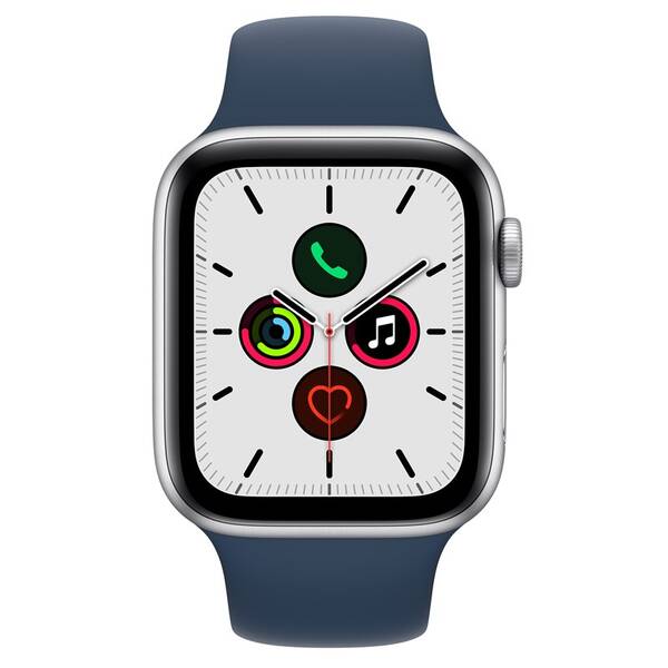 Chytré hodinky Apple GPS, 44mm pouzdro ze střírbného hliníku - hlubokomořsky modrý sportovní řemínek 

