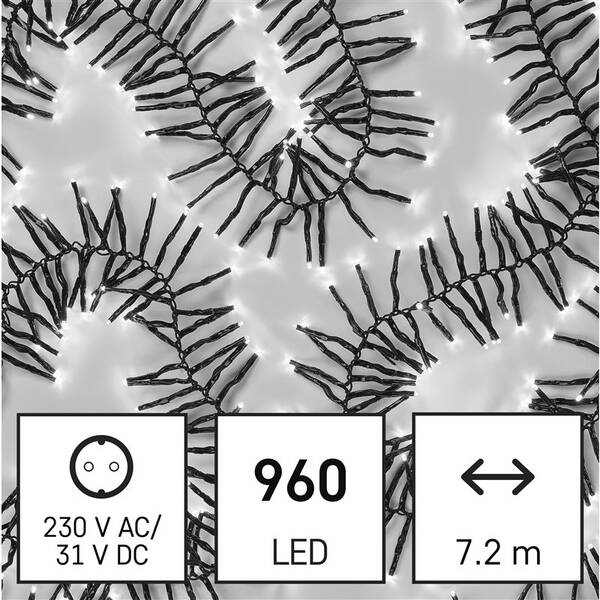 Vánoční osvětlení EMOS 960 LED řetěz – ježek, 7,2 m, venkovní i vnitřní, studená bílá 
