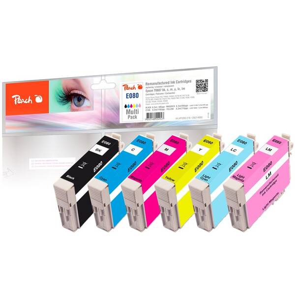 Inkoustová náplň Peach Epson 80, T0807 MultiPac, 6x 8,2ml vícebarevná

