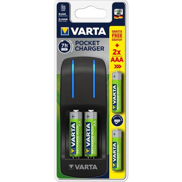 Nabíječka Varta Pocket Charger + 4 AA 2100 mAh + 2 AAA 800 mAh 

