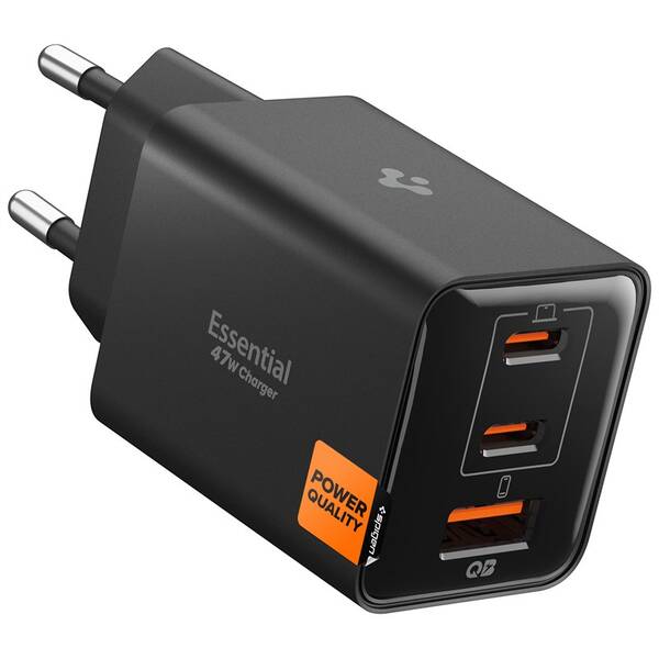 Nabíječka do sítě Spigen Essential 47W 2xUSB-C/1xUSB-A černá

