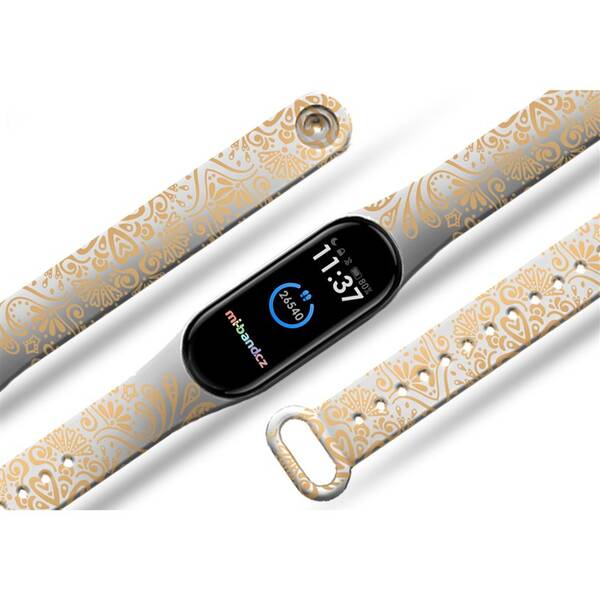 Řemínek Mi-Band na Xiaomi Mi Band 3/4 - motiv Zlatý ornament, bílý 

