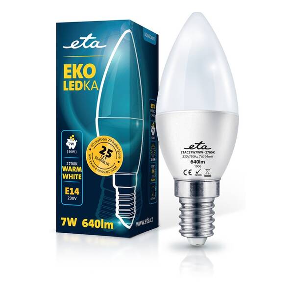 Žárovka LED ETA EKO LEDka svíčka 7W, E14, teplá bílá 

