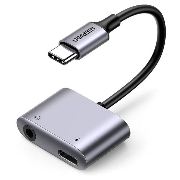 Redukce UGREEN USB-C/USB-C PD + 3.5mm Jack šedá

