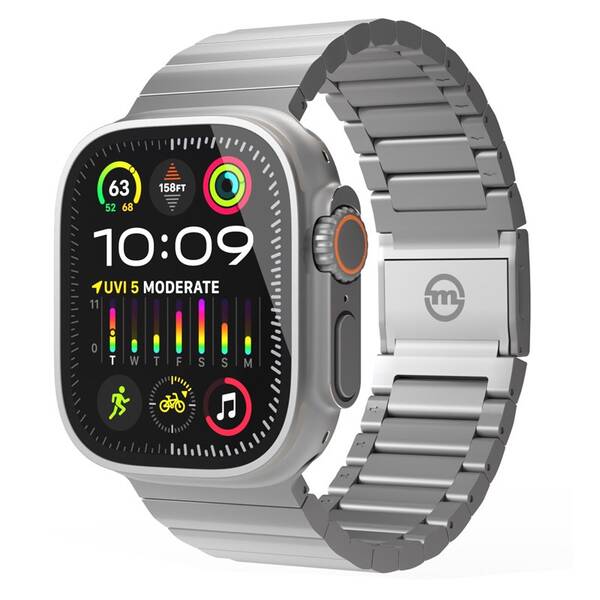 Řemínek Mobile Origin Titanium na Apple Watch 49mm/45mm/44mm/42mm stříbrný

