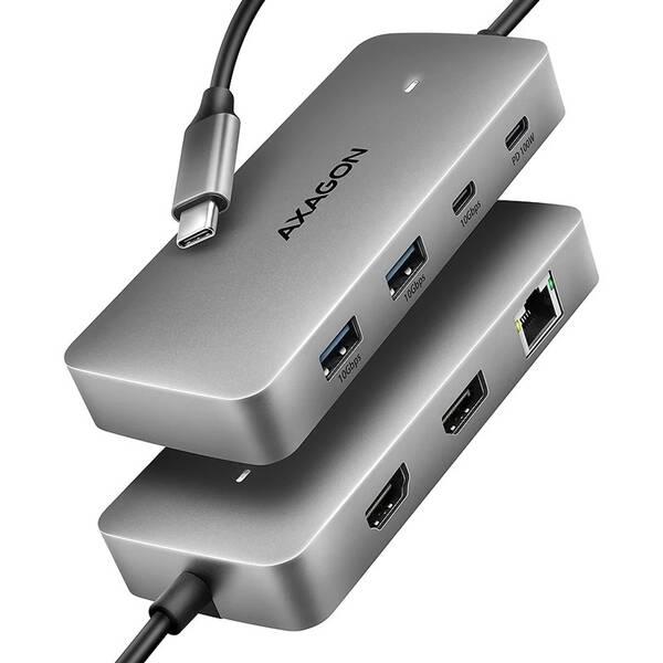 Dokovací stanice Axagon DUAL 4K DISPLAY 7in1 hliník


