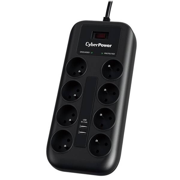 Přepěťová ochrana CyberPower Surge Buster 8 zásuvek, 2xUSB, 1.8m černá

