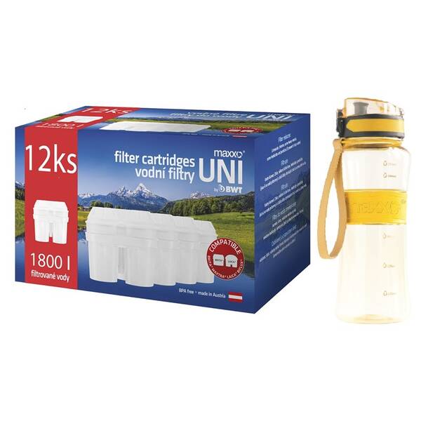 Filtr na vodu Maxxo UNI 12 ks + sportovní láhev 

