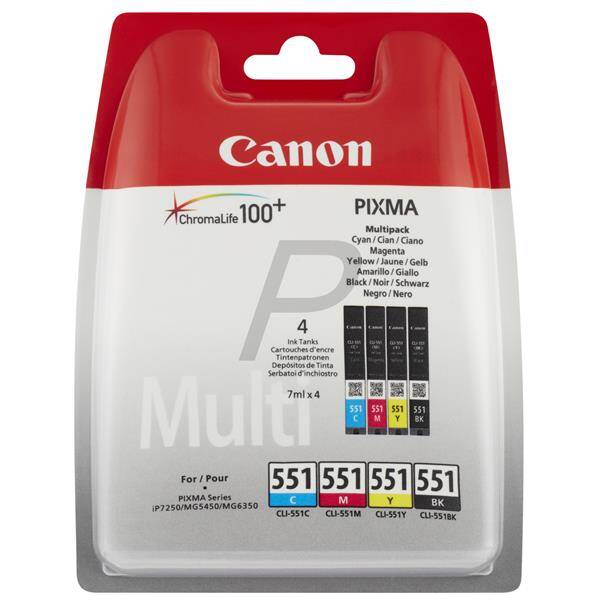 Inkoustová náplň Canon CLI551 CMYK, 7ml  - originální červená/modrá/žlutá

