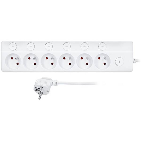 Kabel prodlužovací Solight 6x zásuvka prodlužovací přívod, 3m, 3 x 1mm2, bílý, 6+1 vypínač bílý

