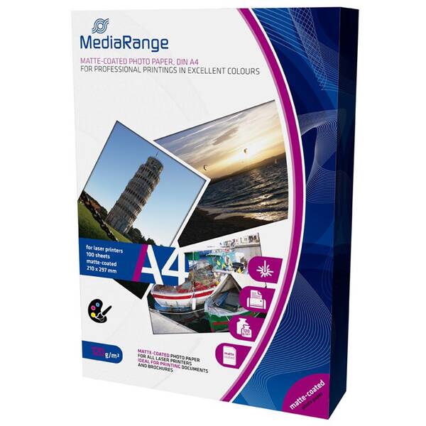 Fotopapír MediaRange A4 100 listů 120g matný laser 

