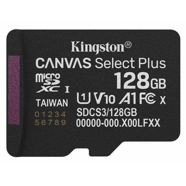 Paměťová karta Kingston Canvas Select Plus MicroSDXC 128GB UHS-I U1 (R150/W30) černá

