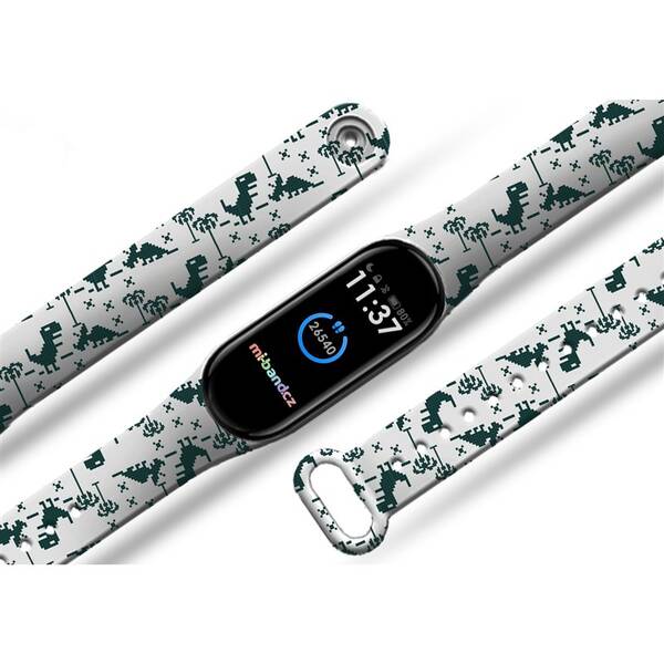 Řemínek Mi-Band na Xiaomi Mi Band 5/6 - motiv Dinosaurus z pixelů, bílý 

