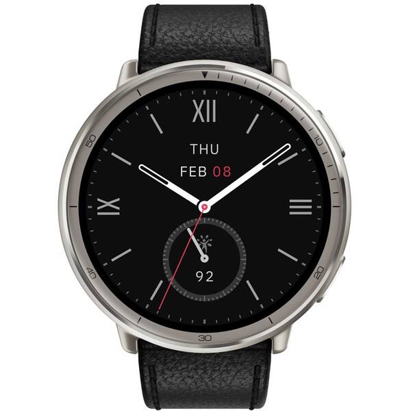 Chytré hodinky Amazfit Active 2 Premium NFC (Round) s koženým řemínkem černé

