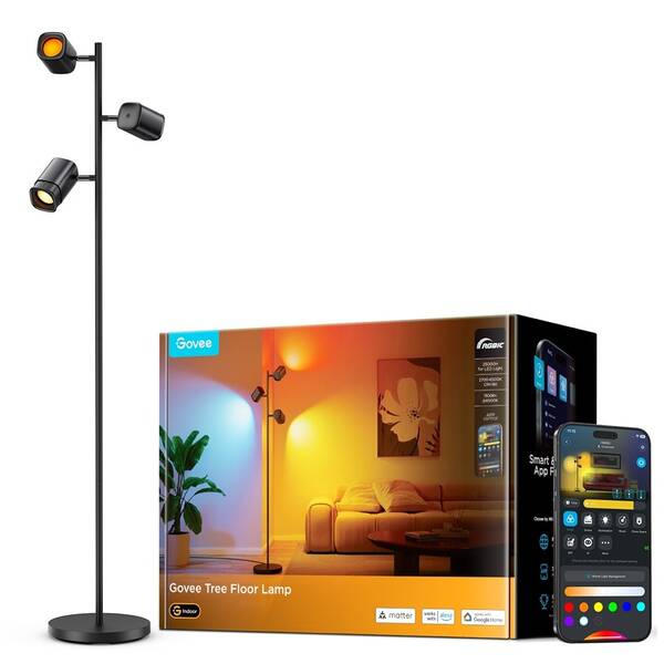Stojací lampa Govee Tree Lamp RGBICWW, Matter černá

