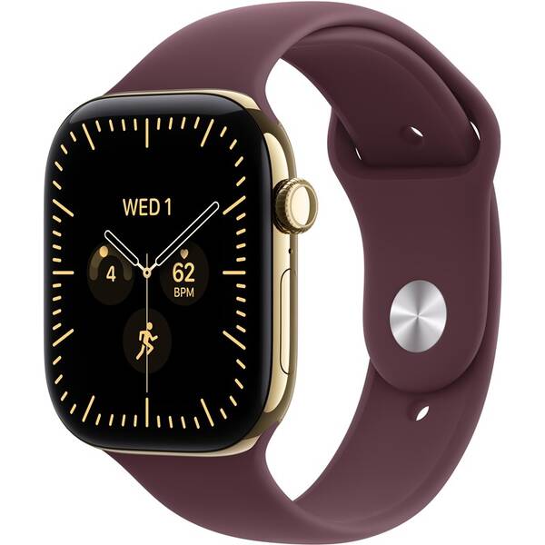 Chytré hodinky Apple GPS + Cellular 42 mm zářivě zlatý titan, burgundsky červený sportovní řemínek - M/L 

