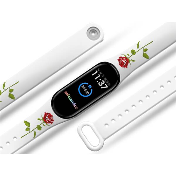 Řemínek Mi-Band na Xiaomi Mi Band 3/4 - motiv Červená růže, bílý 

