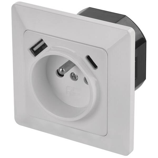 Zásuvka EMOS jednonásobná s USB-A a USB-C bílá

