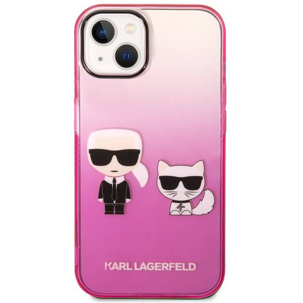Kryt na mobil Karl Lagerfeld Gradient Karl and Choupette na Apple iPhone 14 růžový

