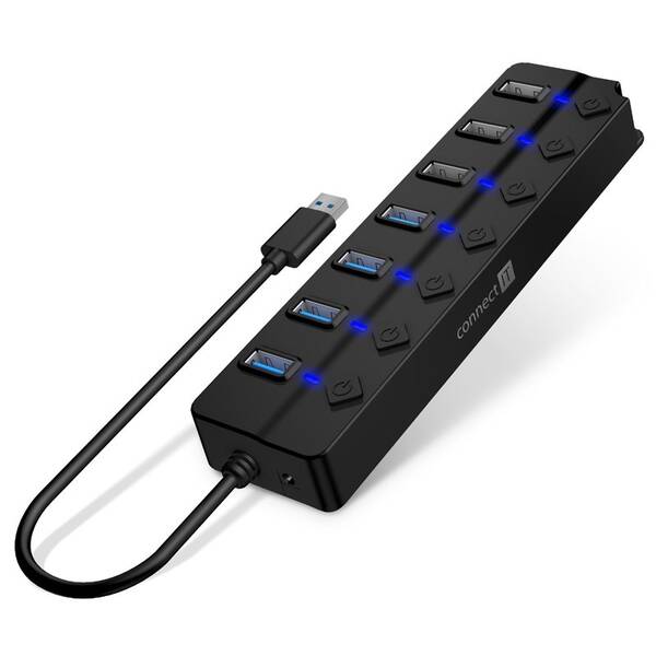 USB Hub Connect IT Mighty Switch 2, USB-A/ 4x USB-A 3.0, 3x USB-A 2.0 černý

