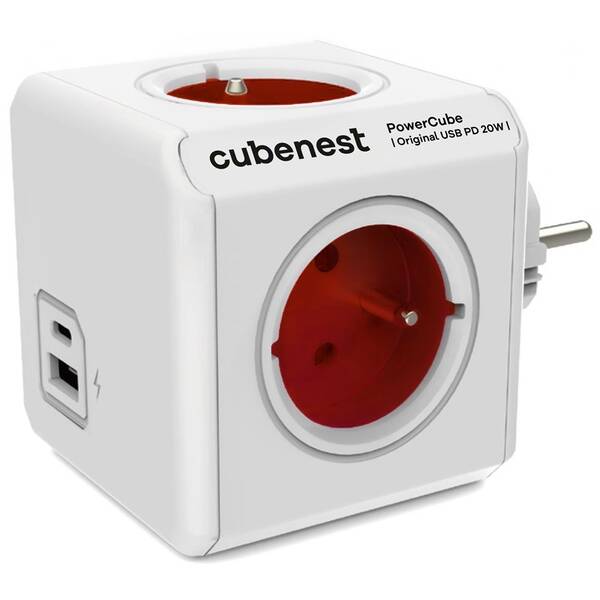 Rozbočovací zásuvka Cubenest Powercube Original USB PD 20W, USB, USB-C, 4x zásuvka bílá/červená

