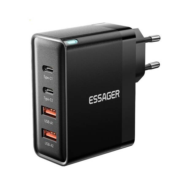 Nabíječka do sítě Essager Multi Charge 100W, 2x USB-C, 2x USB-A černá

