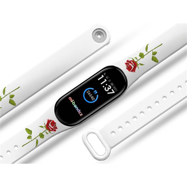 Řemínek Mi-Band na Xiaomi Mi Band 5/6 - motiv Červená růže, bílý 

