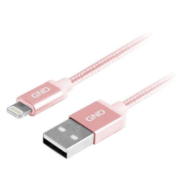 Kabel GND USB / lightning MFI, 2m, opletený růžový

