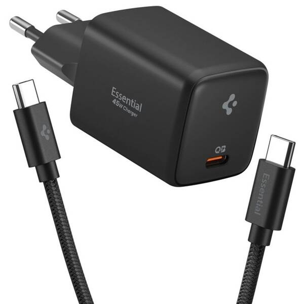 Nabíječka do sítě Spigen Essential 45W, USB-C + USB-C kabel černá

