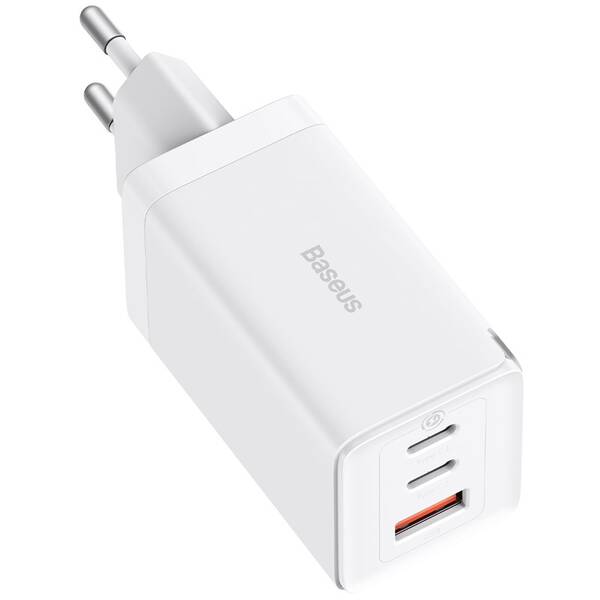 Nabíječka do sítě Baseus GaN5 Pro, 2x USB-C, USB-A, 65W + USB-C kabel 1m bílá

