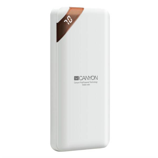 Powerbanka Canyon PB-102W, 10000 mAh, USB-C, s digitálnim displejem bílá

