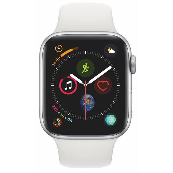 Chytré hodinky Apple Watch Series 4 GPS 44mm pouzdro ze stříbrného hliníku - bílý sportovní řemínek SK verze 

