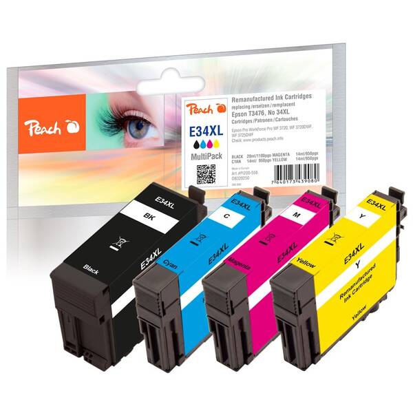 Inkoustová náplň Peach Epson 34XL, T3476, MultiPac, 1100, 3x 1045 stran vícebarevná

