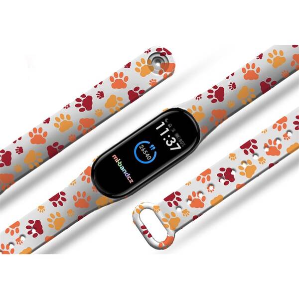 Řemínek Mi-Band na Xiaomi Mi Band 5/6 - motiv Kočičí tlapičky, bílý 

