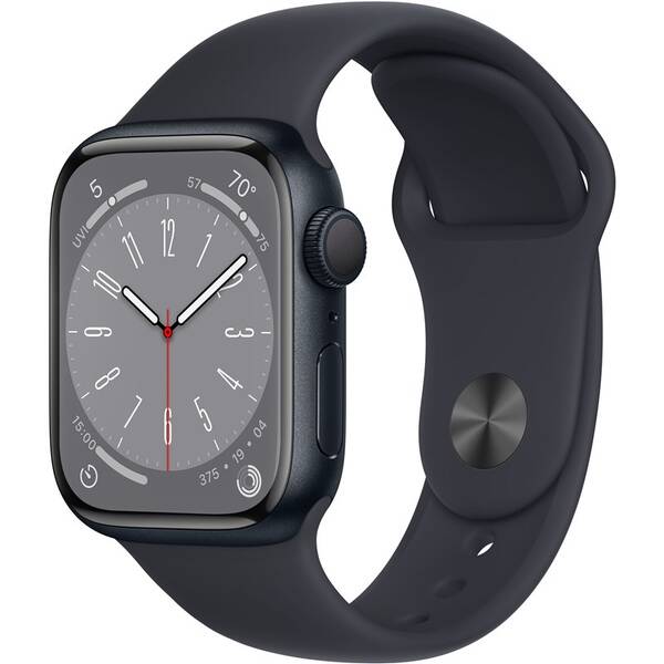 Chytré hodinky Apple Watch Series 8 GPS 45mm pouzdro z temně inkoustového hliníku - temně inkoustový sportovní řemínek 

