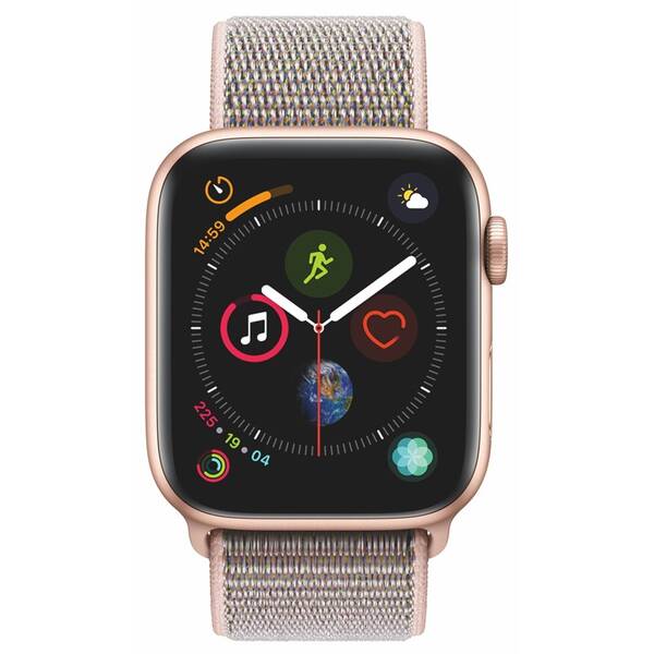 Chytré hodinky Apple Watch Series 4 GPS 44mm pouzdro ze zlatého hliníku - pískově růžový provlékací sportovní řemínek CZ verze 

