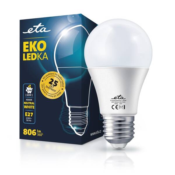 Žárovka LED ETA EKO LEDka klasik 8,5W, E27, neutrální bílá 


