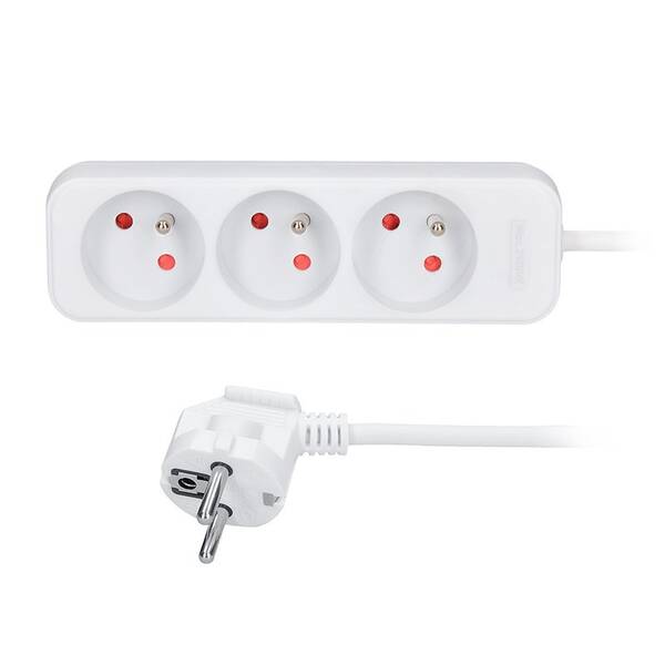 Kabel prodlužovací Solight 3 zásuvky, 3 x 1.5mm2, 5 m bílý

